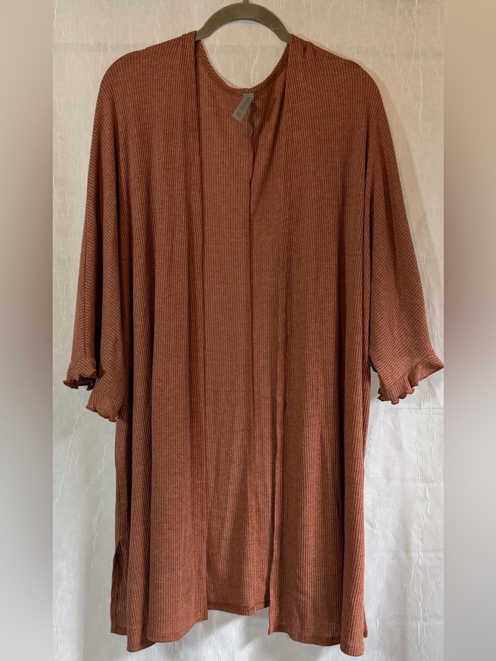 Honeyme Men's Ribbed Open-Front Cardigan - Rust